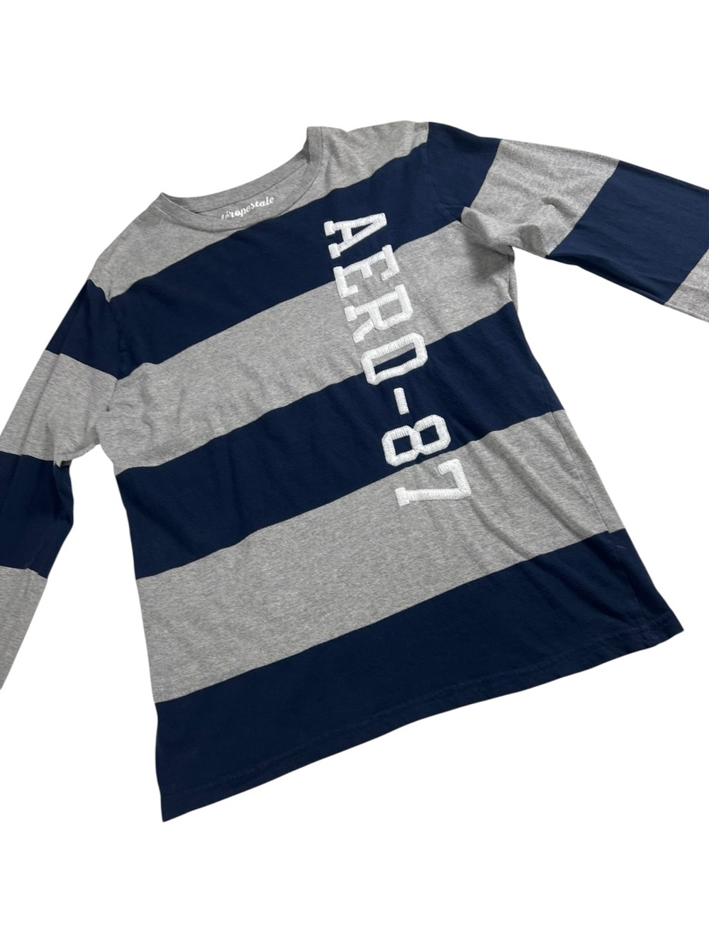 Aeropostale Y2K Men’s Long Sleeve Stripe Rugby T-Shirt Embroidered AERO-87 Med